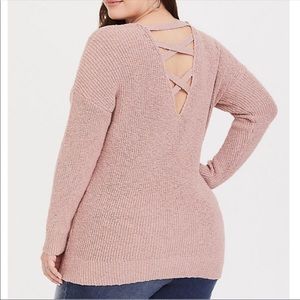 Torrid criss cross back blush pink tunic sweater